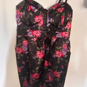 Floral Black Dress with Pink and Purple Accents